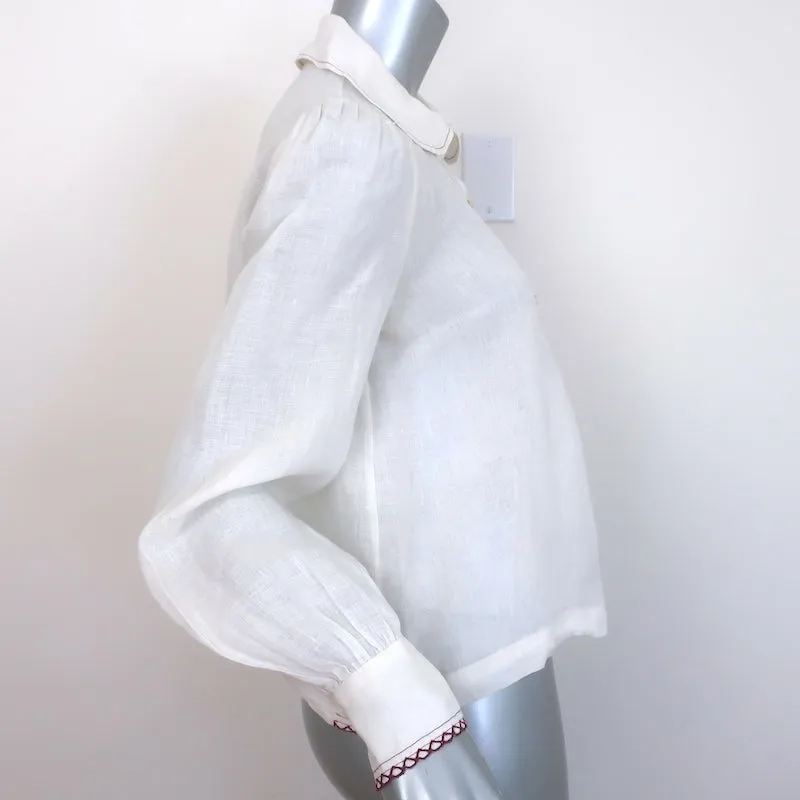 Isabel Marant Etoile Daloa Blouse à Col Crème en Lin Taille 38 Haut à Manches Longues