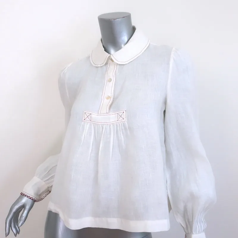 Isabel Marant Etoile Daloa Blouse à Col Crème en Lin Taille 38 Haut à Manches Longues