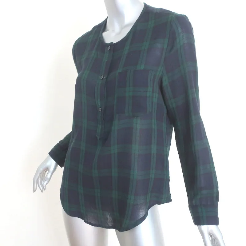 Isabel Marant Etoile Chemise Henley à manches longues Taille 40 en Prince-de-Galles bleu marine/vert