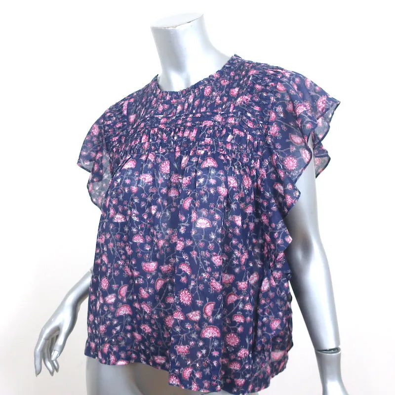 Isabel Marant Etoile Haut Layona à Volants Imprimé Florale Violet en Coton Taille 34