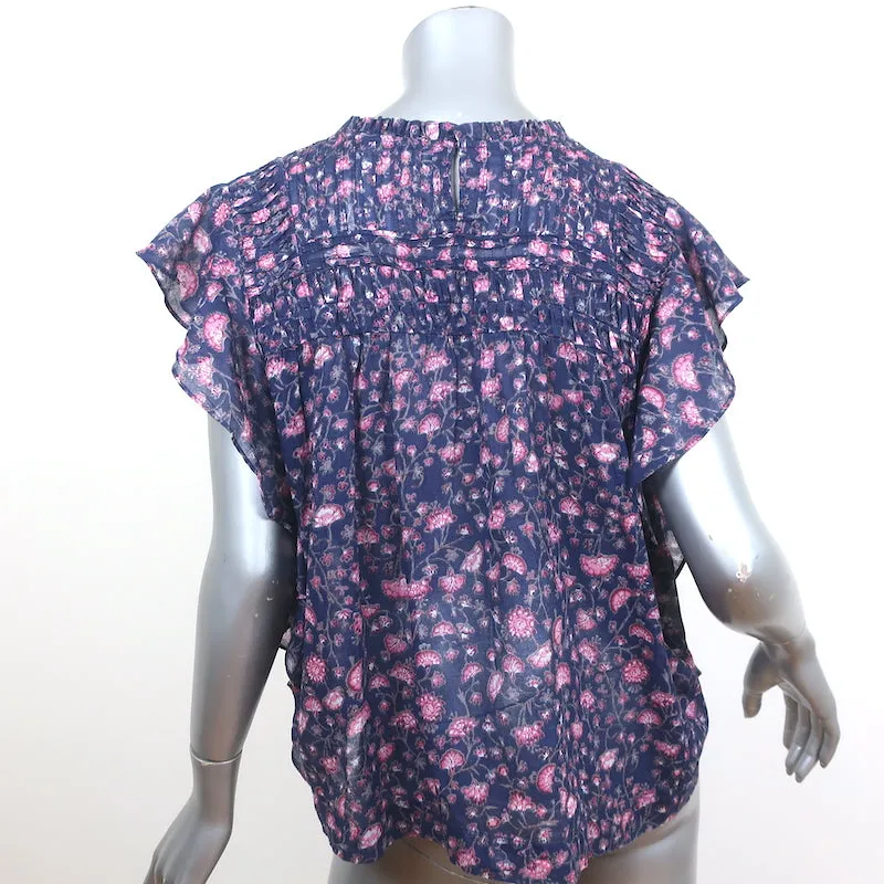 Isabel Marant Etoile Haut Layona à Volants Imprimé Florale Violet en Coton Taille 34