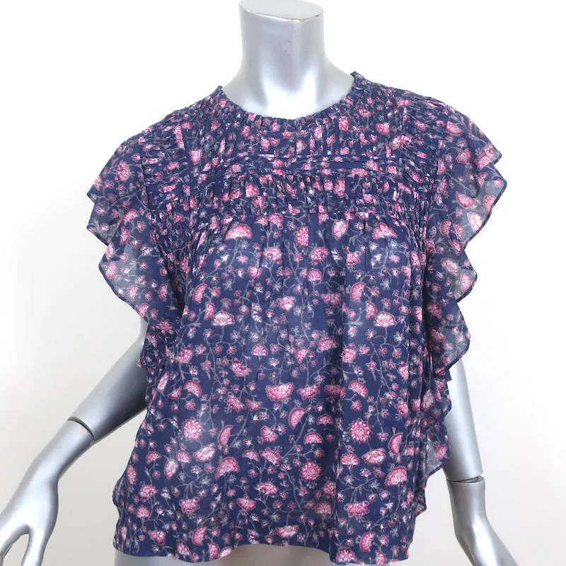 Isabel Marant Etoile Haut Layona à Volants Imprimé Florale Violet en Coton Taille 34