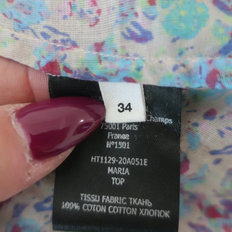 Isabel Marant Etoile Maria Haut à Imprimé Floral en Coton Taille 34 Blouse à Manches Longues