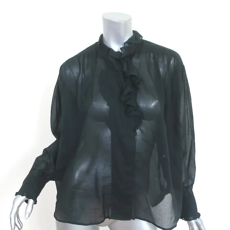 Isabel Marant Etoile Pamias Blouse à Volants Noir en Coton Taille 34 Haut à Manches Longues