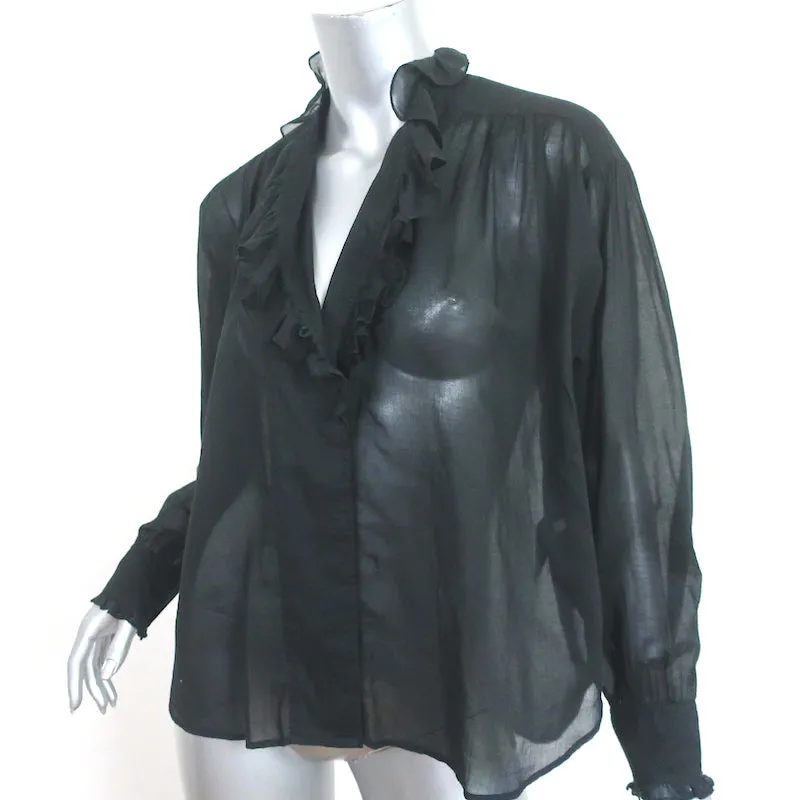 Isabel Marant Etoile Pamias Blouse à Volants Noir en Coton Taille 34 Haut à Manches Longues
