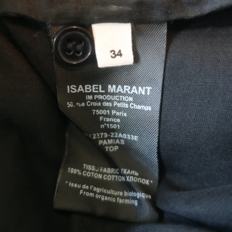 Isabel Marant Etoile Pamias Blouse à Volants Noir en Coton Taille 34 Haut à Manches Longues