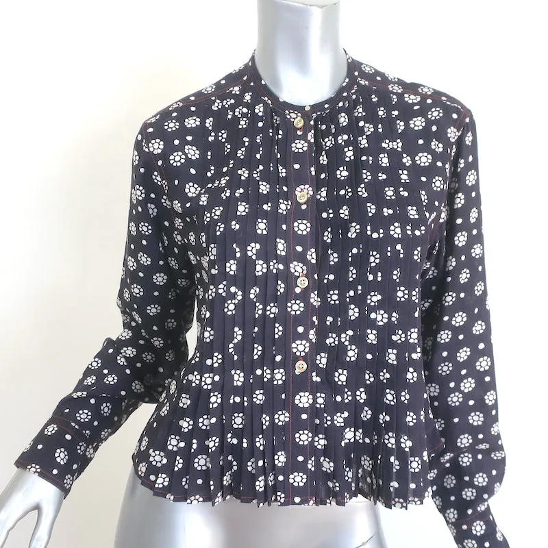 Isabel Marant Etoile Blouse Plissée Imprimé Floral Marine Taille 34 Haut à Manches Longues