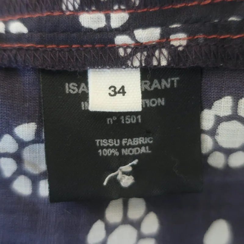 Isabel Marant Etoile Blouse Plissée Imprimé Floral Marine Taille 34 Haut à Manches Longues