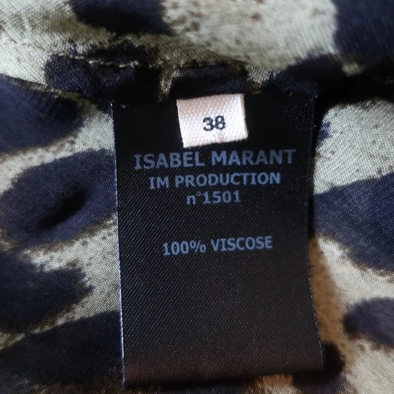 Isabel Marant Etoile Blouse Ruched Caja Imprimé Léopard Olive Taille 38 Manches Courtes