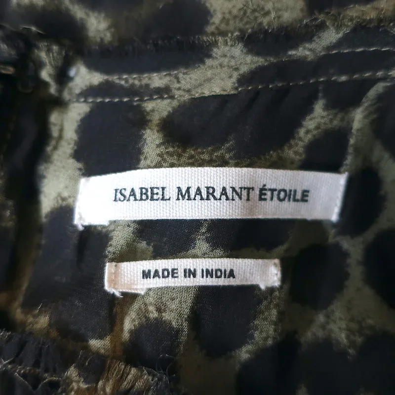 Isabel Marant Etoile Blouse Ruched Caja Imprimé Léopard Olive Taille 38 Manches Courtes