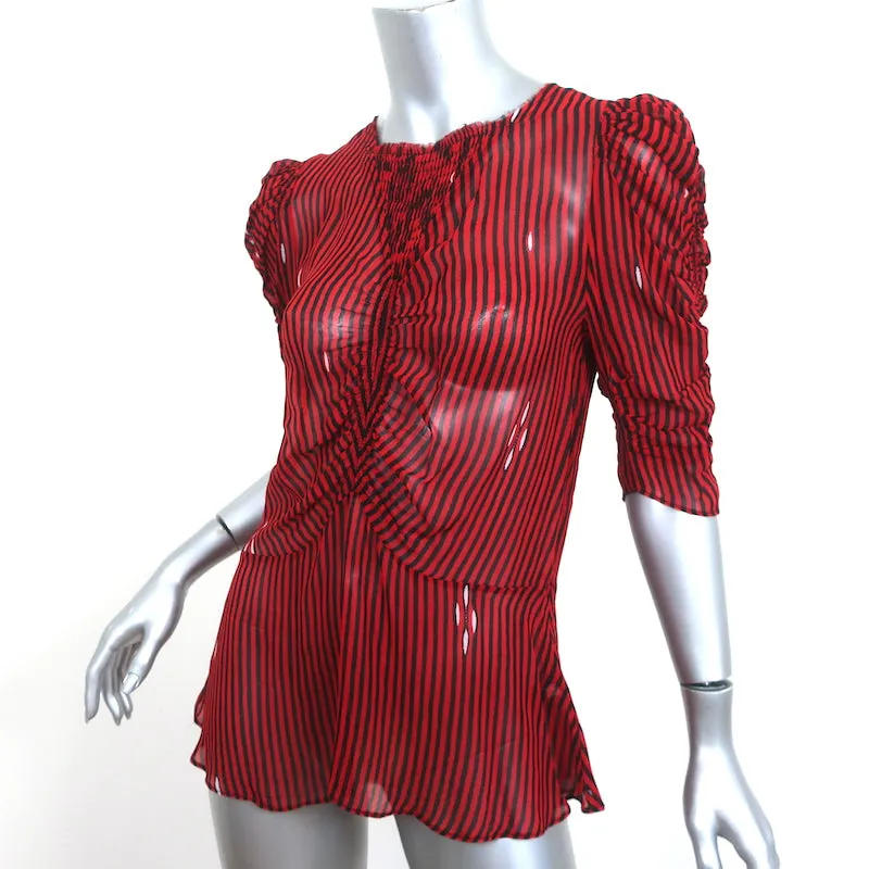 Isabel Marant Etoile Blouse Ruched Caja Rouge Rayée Chiffon Taille 40 Manches Courtes