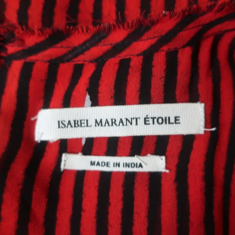 Isabel Marant Etoile Blouse Ruched Caja Rouge Rayée Chiffon Taille 40 Manches Courtes
