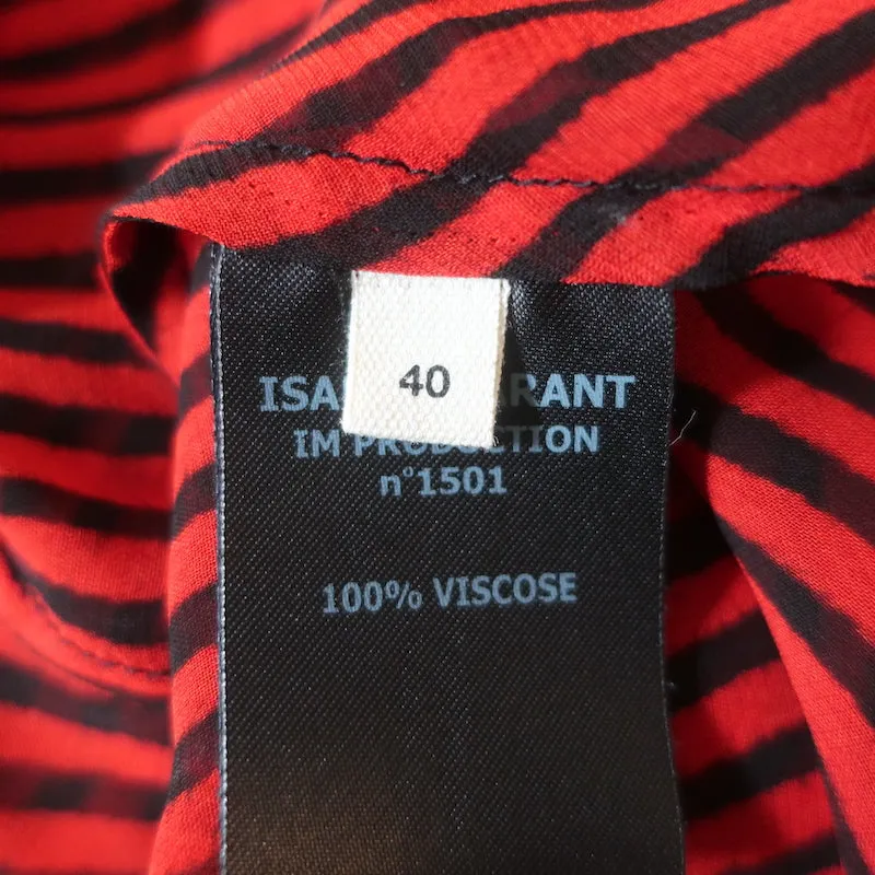 Isabel Marant Etoile Blouse Ruched Caja Rouge Rayée Chiffon Taille 40 Manches Courtes