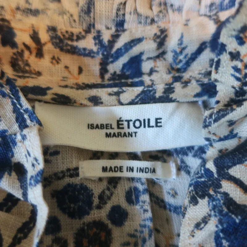 Isabel Marant Etoile Chemise à Volants Boutonnée Imprimée en Lin Beige Taille 38