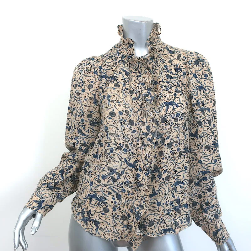 Isabel Marant Etoile Chemise à Volants Boutonnée Imprimée en Lin Beige Taille 38
