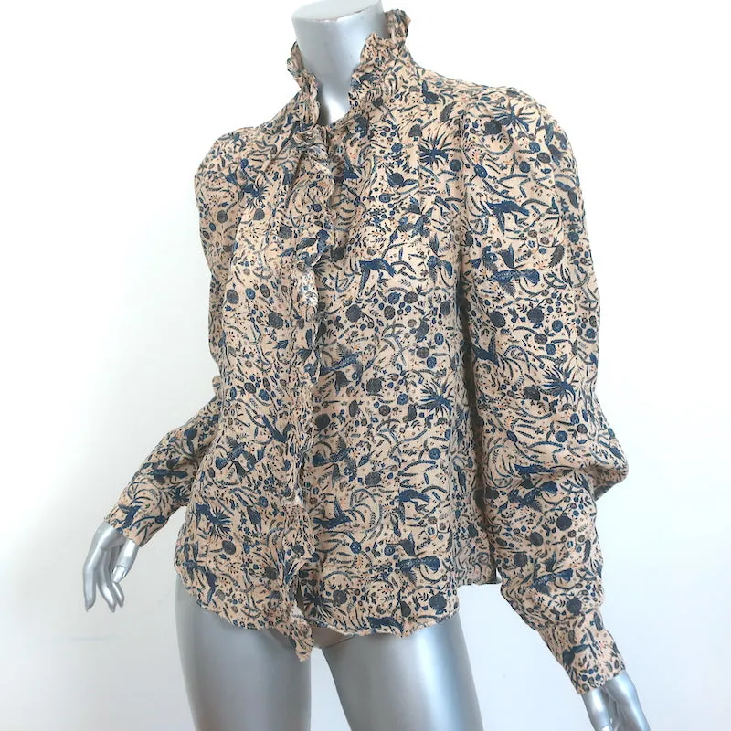 Isabel Marant Etoile Chemise à Volants Boutonnée Imprimée en Lin Beige Taille 38