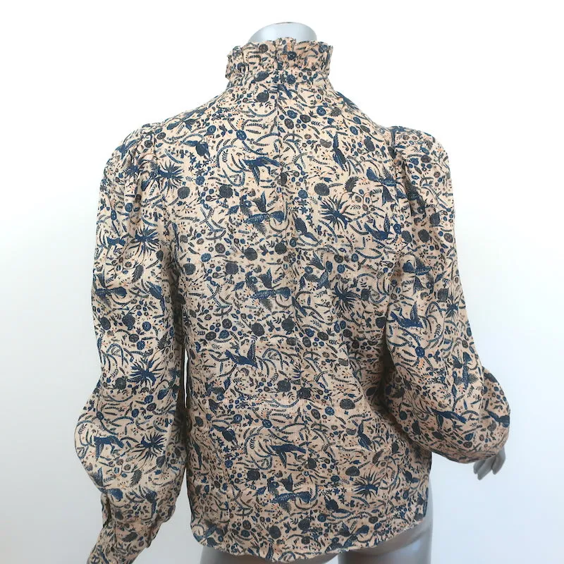 Isabel Marant Etoile Chemise à Volants Boutonnée Imprimée en Lin Beige Taille 38
