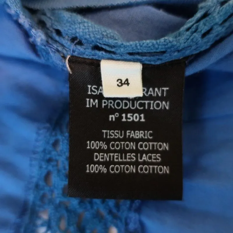 Isabel Marant Etoile Top Duffy Blouse en Coton à Broderie Bleue Taille 34 avec Nœud Latéral