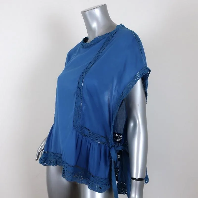 Isabel Marant Etoile Top Duffy Blouse en Coton à Broderie Bleue Taille 34 avec Nœud Latéral