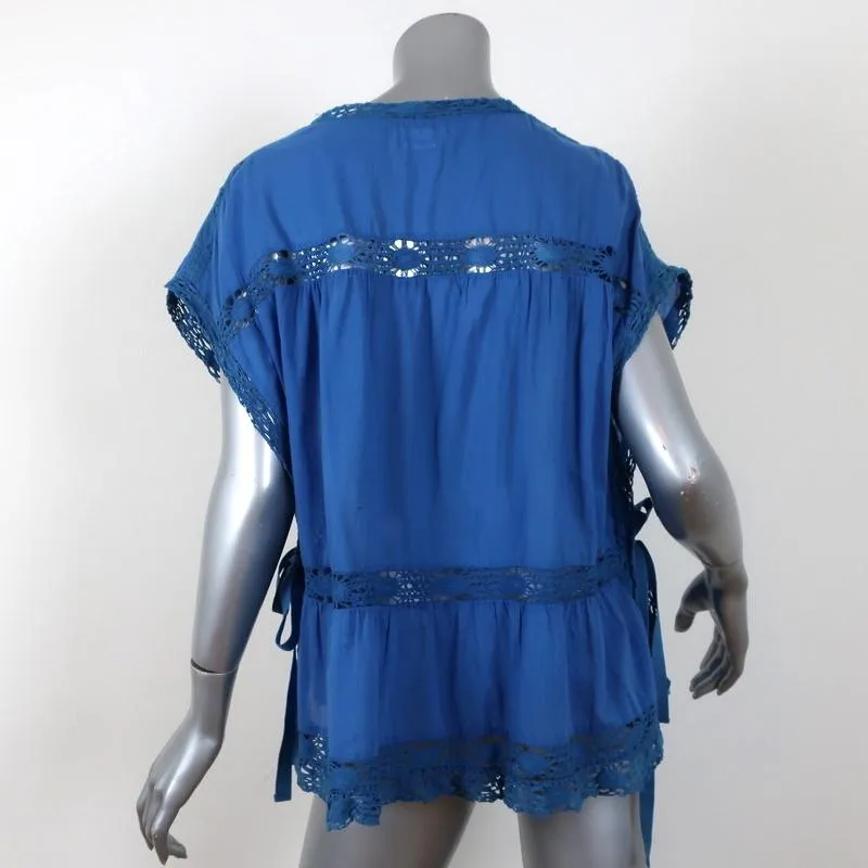 Isabel Marant Etoile Top Duffy Blouse en Coton à Broderie Bleue Taille 34 avec Nœud Latéral