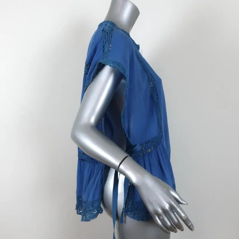 Isabel Marant Etoile Top Duffy Blouse en Coton à Broderie Bleue Taille 34 avec Nœud Latéral