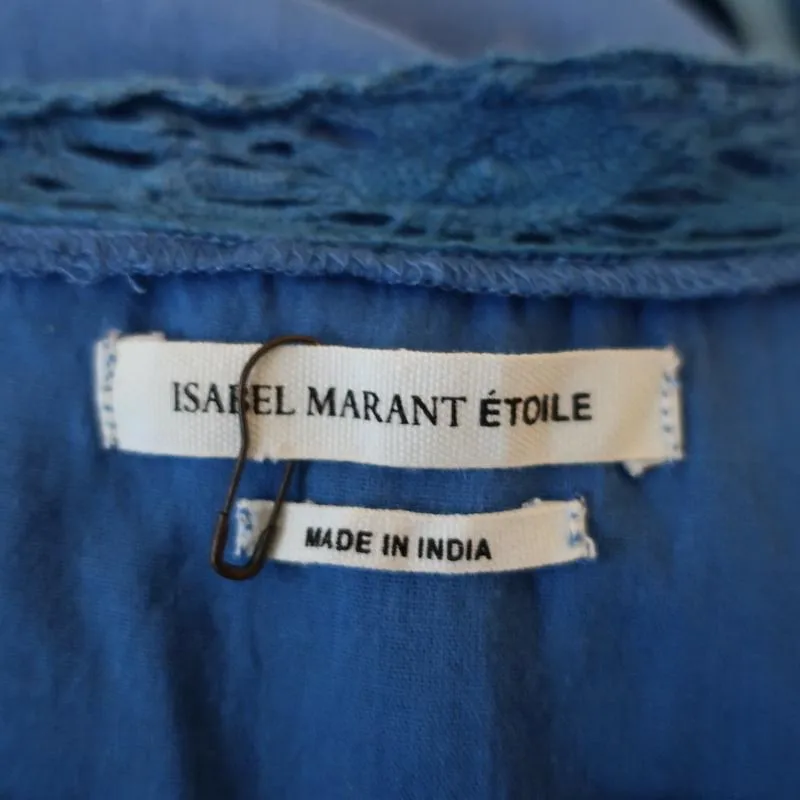 Isabel Marant Etoile Top Duffy Blouse en Coton à Broderie Bleue Taille 34 avec Nœud Latéral