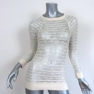 Isabel Marant Fishnet Top Cream Stretch Cotton Size 1 Long Sleeve Pullover