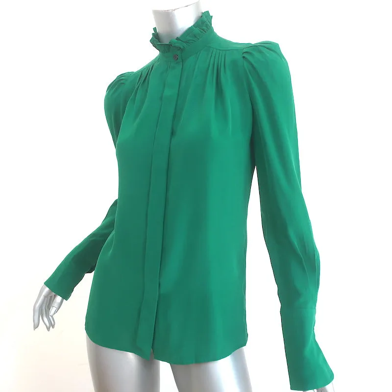 Isabel Marant Chemise Lamia à Col Volanté en Soie Verte Taille 34 Manches Longues