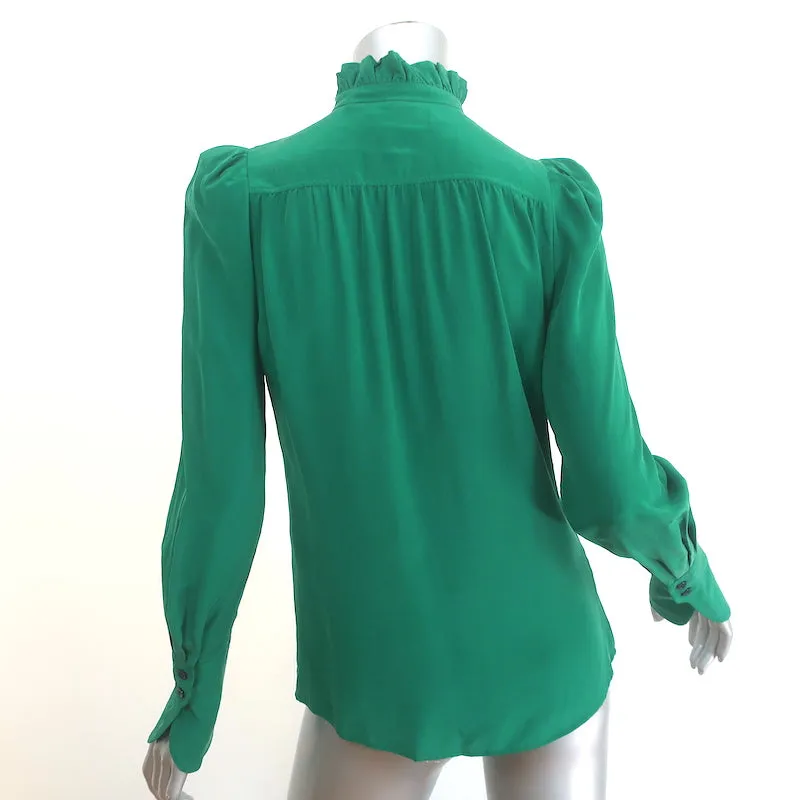 Isabel Marant Chemise Lamia à Col Volanté en Soie Verte Taille 34 Manches Longues