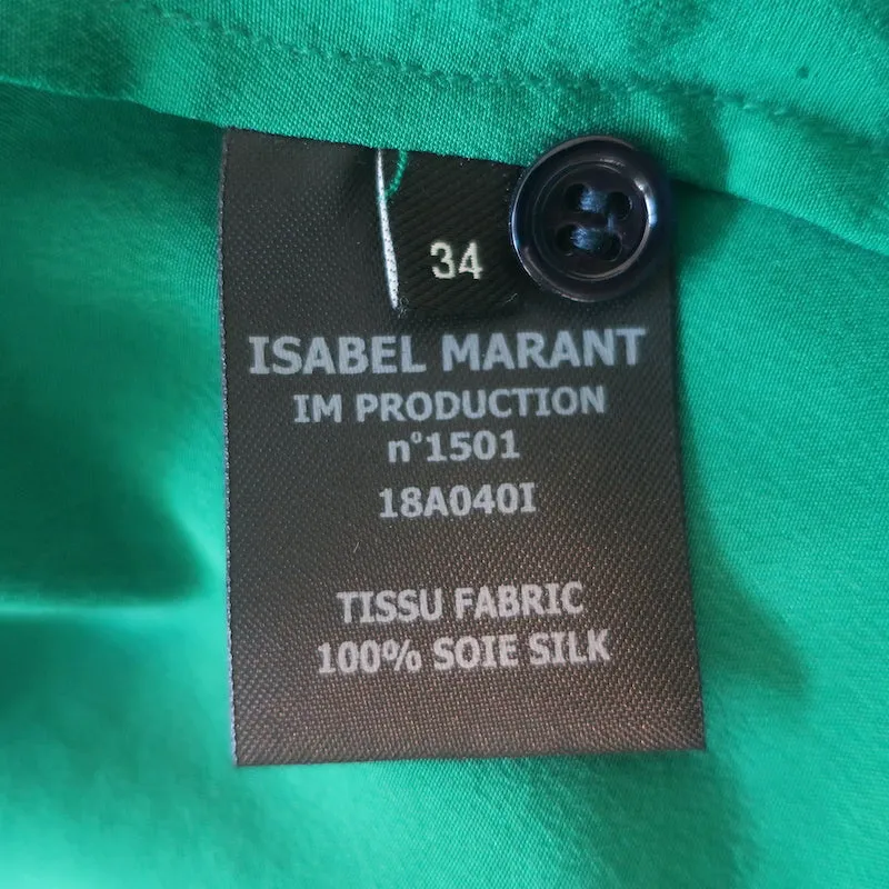 Isabel Marant Chemise Lamia à Col Volanté en Soie Verte Taille 34 Manches Longues