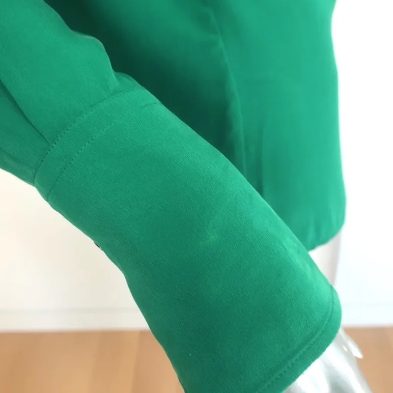 Isabel Marant Chemise Lamia à Col Volanté en Soie Verte Taille 34 Manches Longues