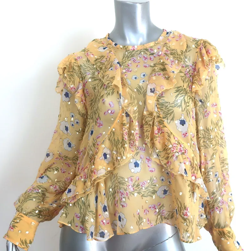 Isabel Marant Blouse à Volants Modèle Muster Imprimé Fleuri Jaune Taille 40 Haut à Dos Nu