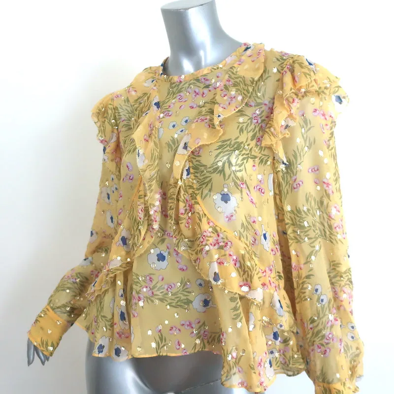 Isabel Marant Blouse à Volants Modèle Muster Imprimé Fleuri Jaune Taille 40 Haut à Dos Nu