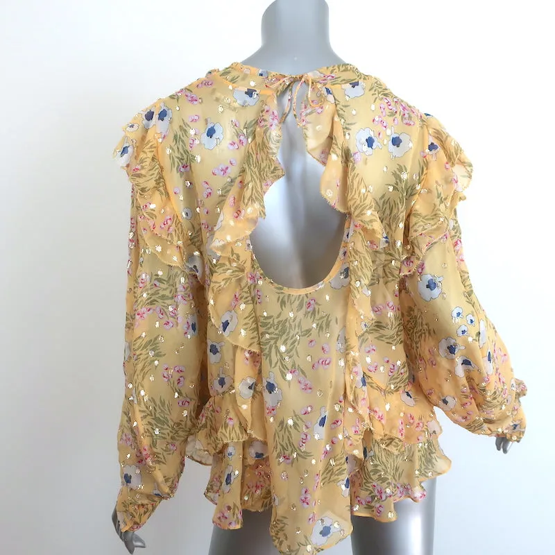 Isabel Marant Blouse à Volants Modèle Muster Imprimé Fleuri Jaune Taille 40 Haut à Dos Nu