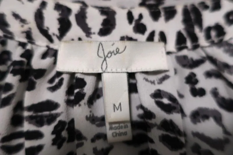 Joie Blouse Addie B Blanc/Noir Imprimé Léopard Soie Taille Moyenne Haut à Manches 3/4