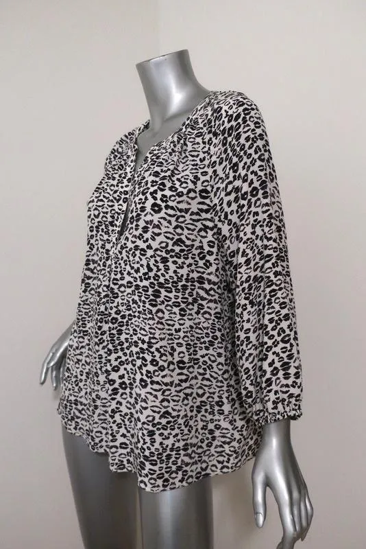 Joie Blouse Addie B Blanc/Noir Imprimé Léopard Soie Taille Moyenne Haut à Manches 3/4