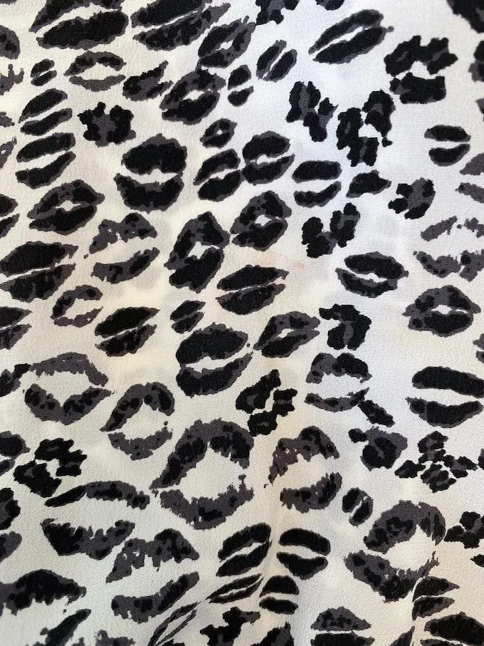 Joie Blouse Addie B Blanc/Noir Imprimé Léopard Soie Taille Moyenne Haut à Manches 3/4