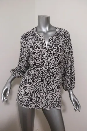 Joie Blouse Addie B White/Black Leopard Print Silk Size Medium 3/4 Sleeve Top