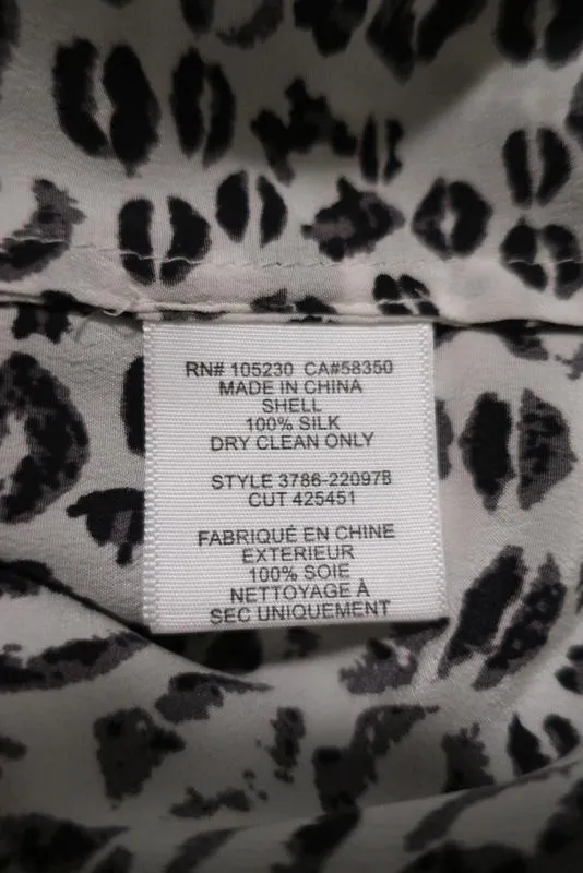 Joie Blouse Addie B Blanc/Noir Imprimé Léopard Soie Taille Moyenne Haut à Manches 3/4