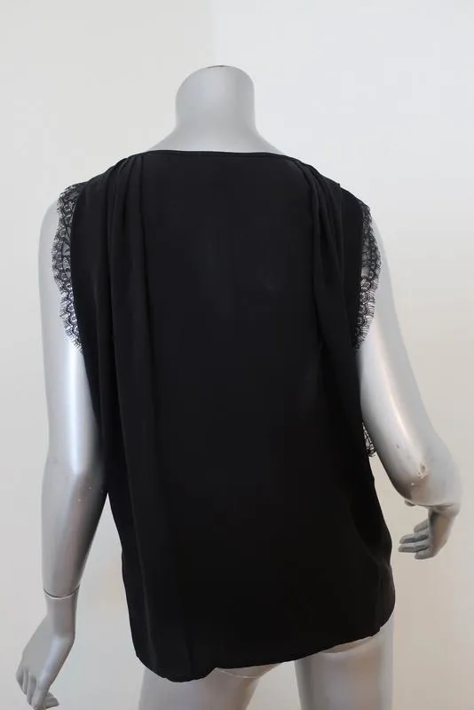 Joie Blouse Versailles Noir Dentelle Panneaux Soie Taille Moyen Haut Sans Manches