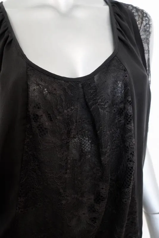 Joie Blouse Versailles Noir Dentelle Panneaux Soie Taille Moyen Haut Sans Manches