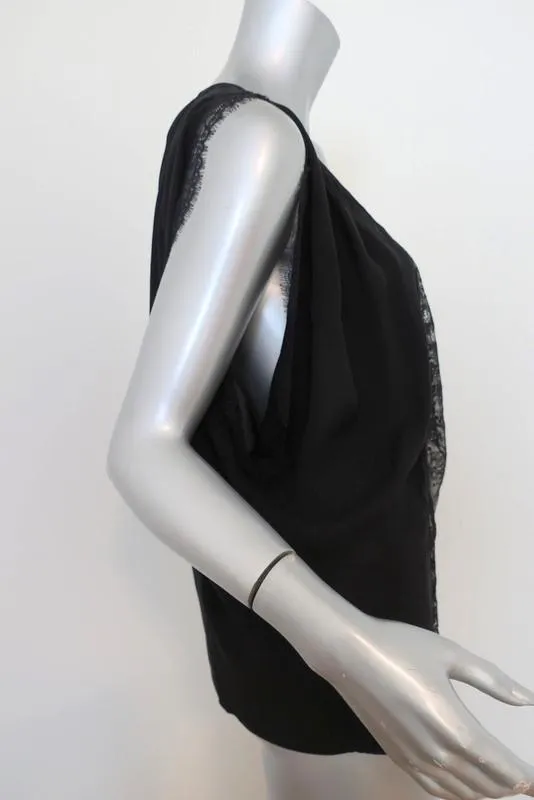 Joie Blouse Versailles Noir Dentelle Panneaux Soie Taille Moyen Haut Sans Manches