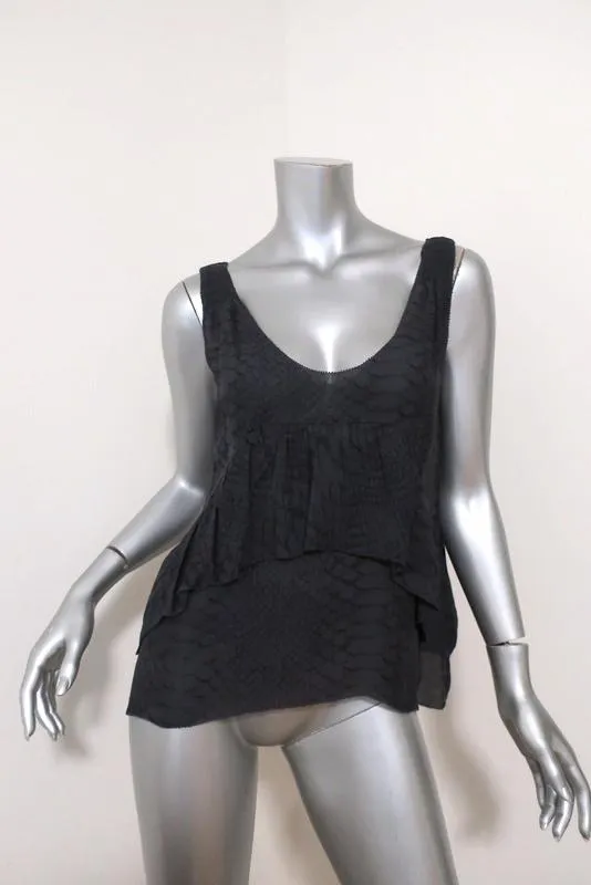 Joie Top Bessie Gris Foncé Imitation Peau de Serpent Soie Taille Petite Débardeur à Volants