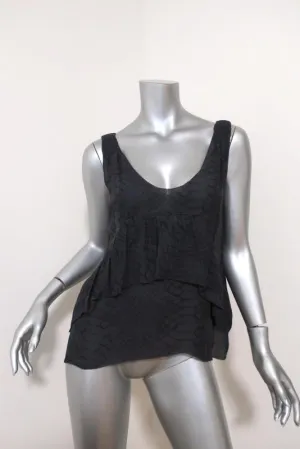 Joie Top Bessie Dark Gray Snakeskin Print Silk Size Small Ruffled Tank