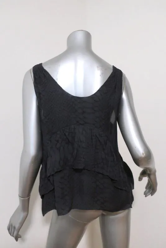 Joie Top Bessie Gris Foncé Imitation Peau de Serpent Soie Taille Petite Débardeur à Volants