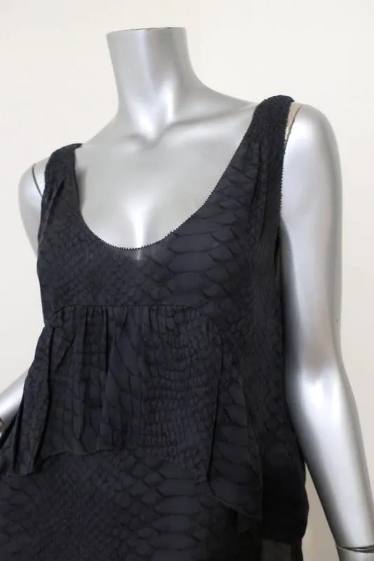 Joie Top Bessie Gris Foncé Imitation Peau de Serpent Soie Taille Petite Débardeur à Volants