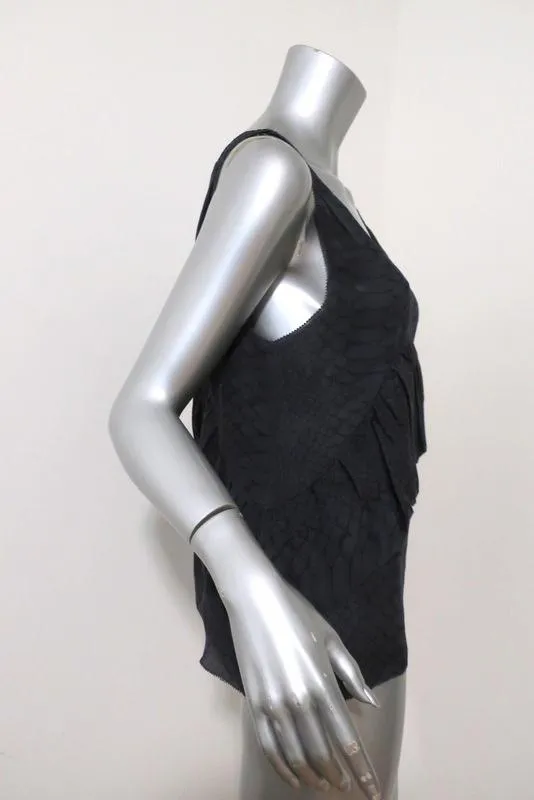 Joie Top Bessie Gris Foncé Imitation Peau de Serpent Soie Taille Petite Débardeur à Volants