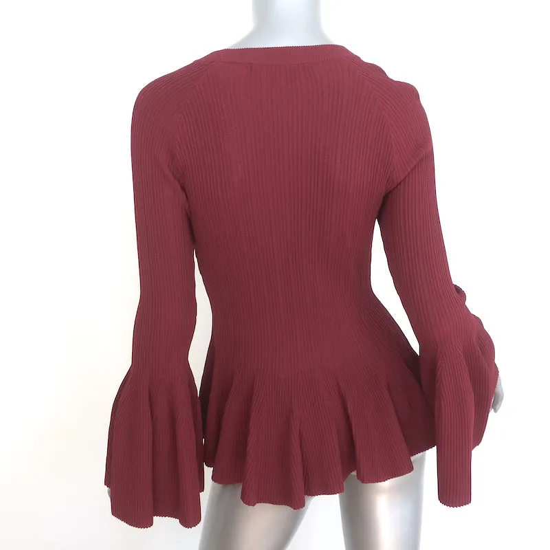 Jonathan Simkhai Haut à empiècement peplum manches cloche en jersey côtelé couleur cabernet taille S
