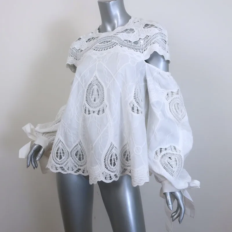 Jonathan Simkhai Haut à manches blouson en coton blanc brodé et crocheté taille 6