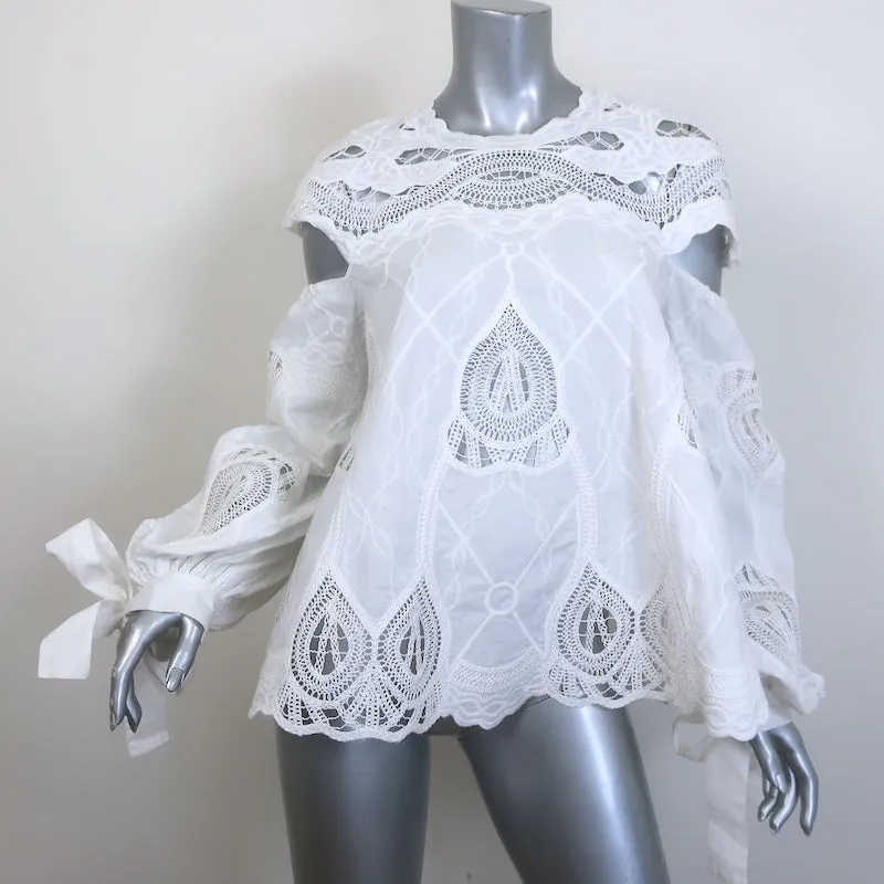Jonathan Simkhai Haut à manches blouson en coton blanc brodé et crocheté taille 6